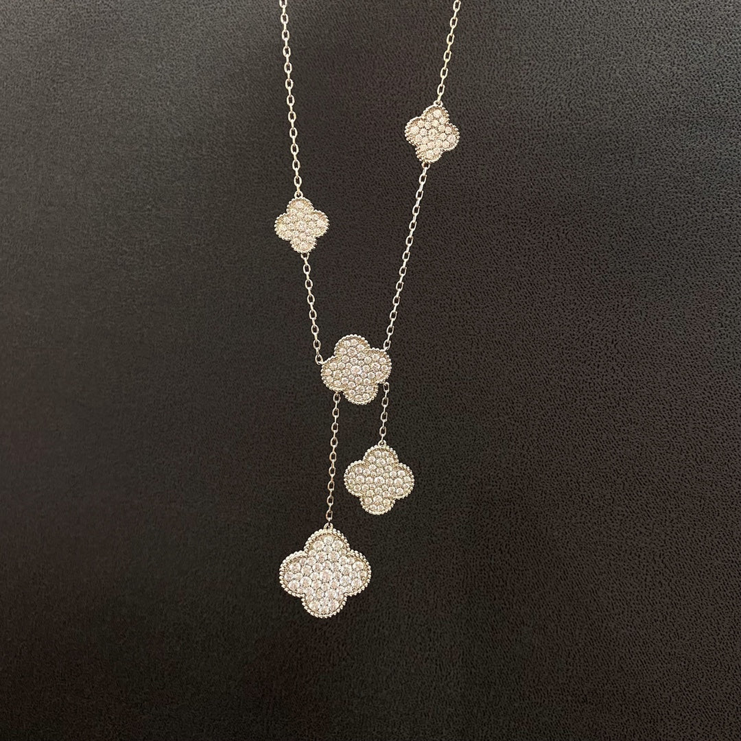 [Stellar Jewelry]CLOVER 5 MOTIFS SILVER DIAMONDS NECKLACE