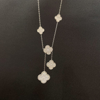 [Stellar Jewelry]CLOVER 5 MOTIFS SILVER DIAMONDS NECKLACE