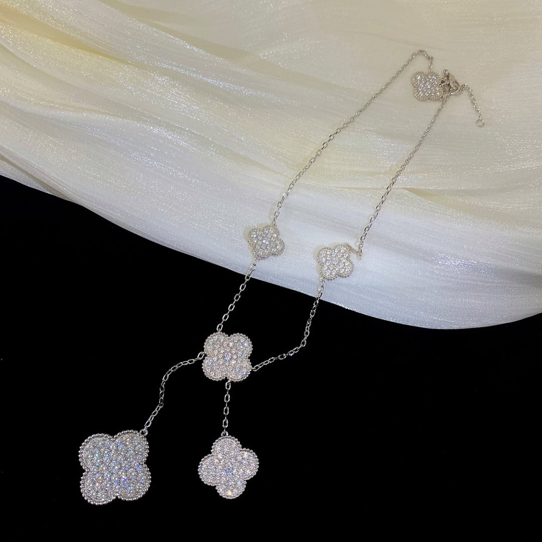 [Stellar Jewelry]CLOVER 5 MOTIFS SILVER DIAMONDS NECKLACE