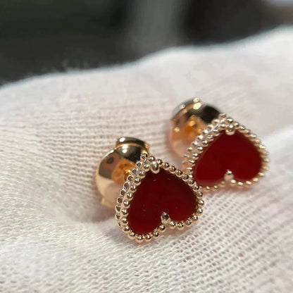 [Stellar Jewelry]HEART CARNELIAN STUD EARRINGS