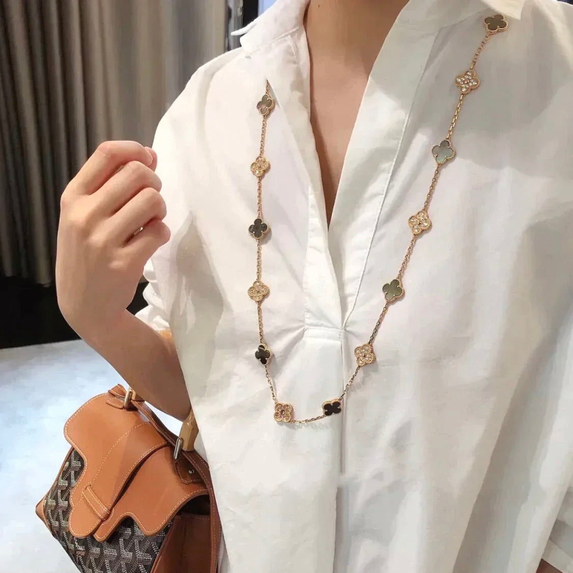 [Stellar Jewelry]CLOVER 20 MOTIFS DARK MOP DIAMOND  NECKLACE