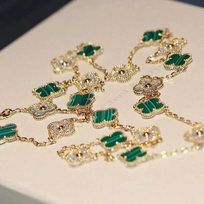 [Stellar Jewelry]CLOVER 20 MOTIFS MALACHITE DIAMOND NECKLACE