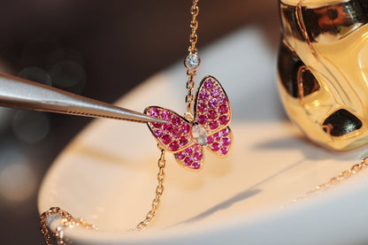 [Stellar Jewelry]BUTTERFLY RED DIAMOND ROSE GOLD NECKLACE
