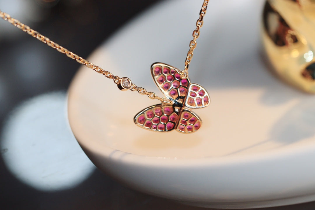 [Stellar Jewelry]BUTTERFLY RED DIAMOND ROSE GOLD NECKLACE