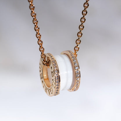 [Stellar Jewelry]ZERO 1 WHITE CERAMIC PINK GOLD DIAMOND NECKLACE