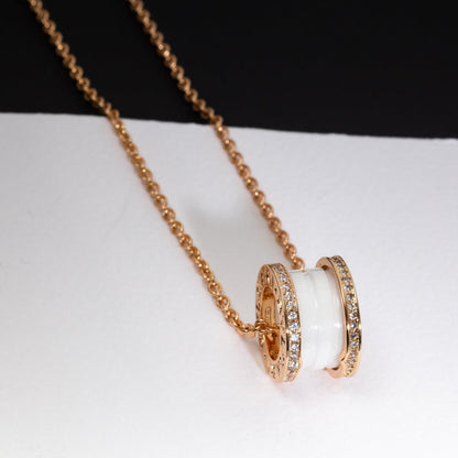 [Stellar Jewelry]ZERO 1 WHITE CERAMIC PINK GOLD DIAMOND NECKLACE
