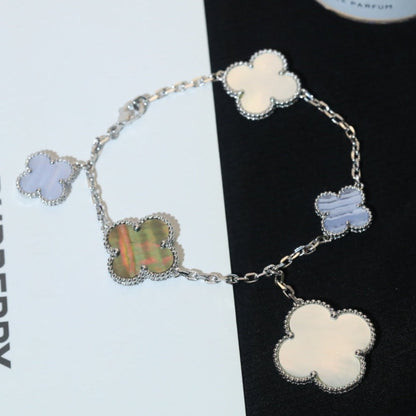 [Stellar Jewelry]CLOVER BRACELET 5 MOTIFS MOP CHALCEDONY SILVER