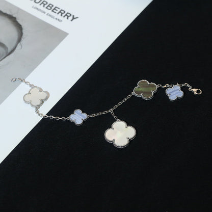 [Stellar Jewelry]CLOVER BRACELET 5 MOTIFS MOP CHALCEDONY SILVER