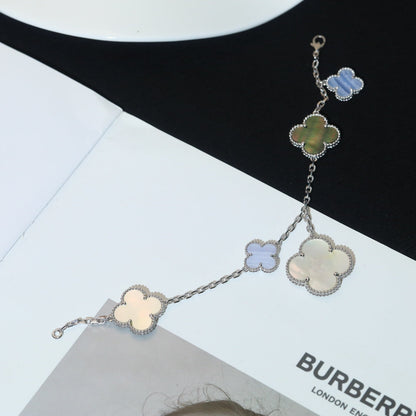 [Stellar Jewelry]CLOVER BRACELET 5 MOTIFS MOP CHALCEDONY SILVER