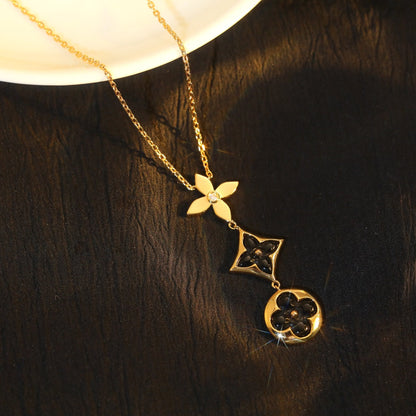 [Stellar Jewelry]STAR AND SUN ONYX PINK GOLD NECKLACE