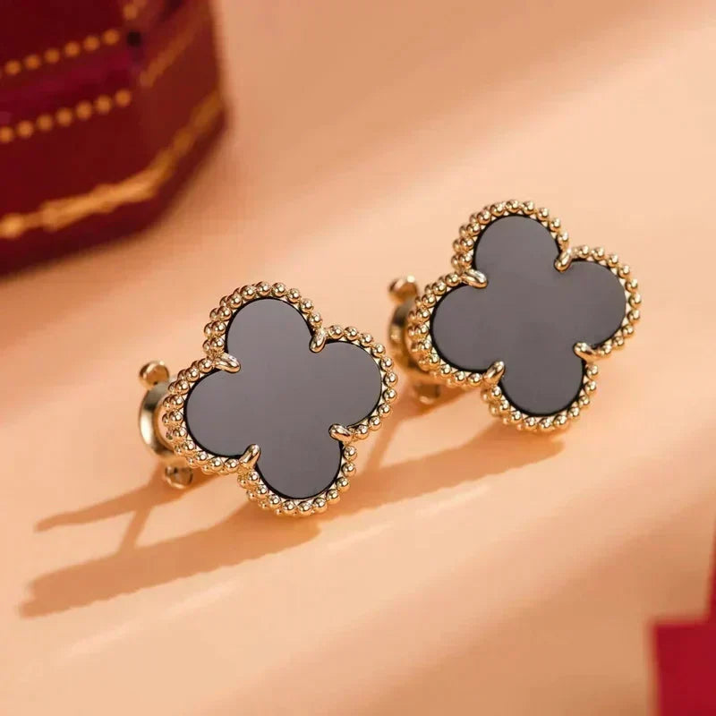 [Stellar Jewelry]CLOVER MEDIUM 1 MOTIFS  ONYX STUD EARRINGS
