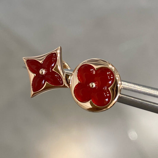 [Stellar Jewelry]STAR AND SUN PINK GOLD CARNELIAN STUD EARRINGS