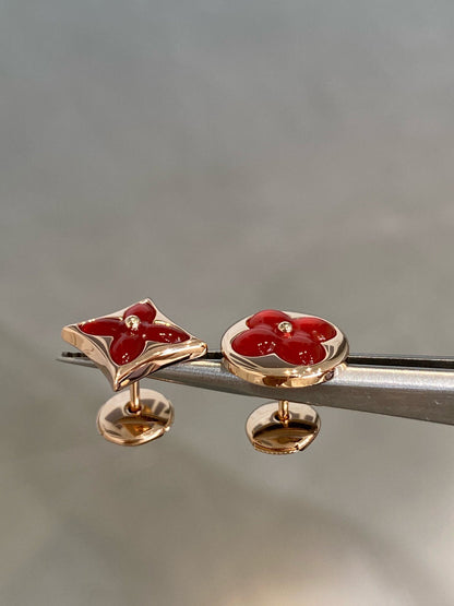 [Stellar Jewelry]STAR AND SUN PINK GOLD CARNELIAN STUD EARRINGS