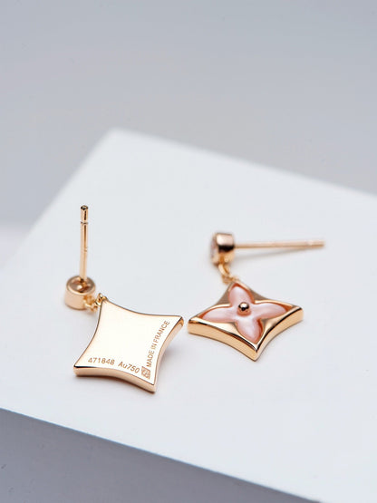 [Stellar Jewelry]DOUBLE STAR PINK GOLD MOP DROP EARRINGS