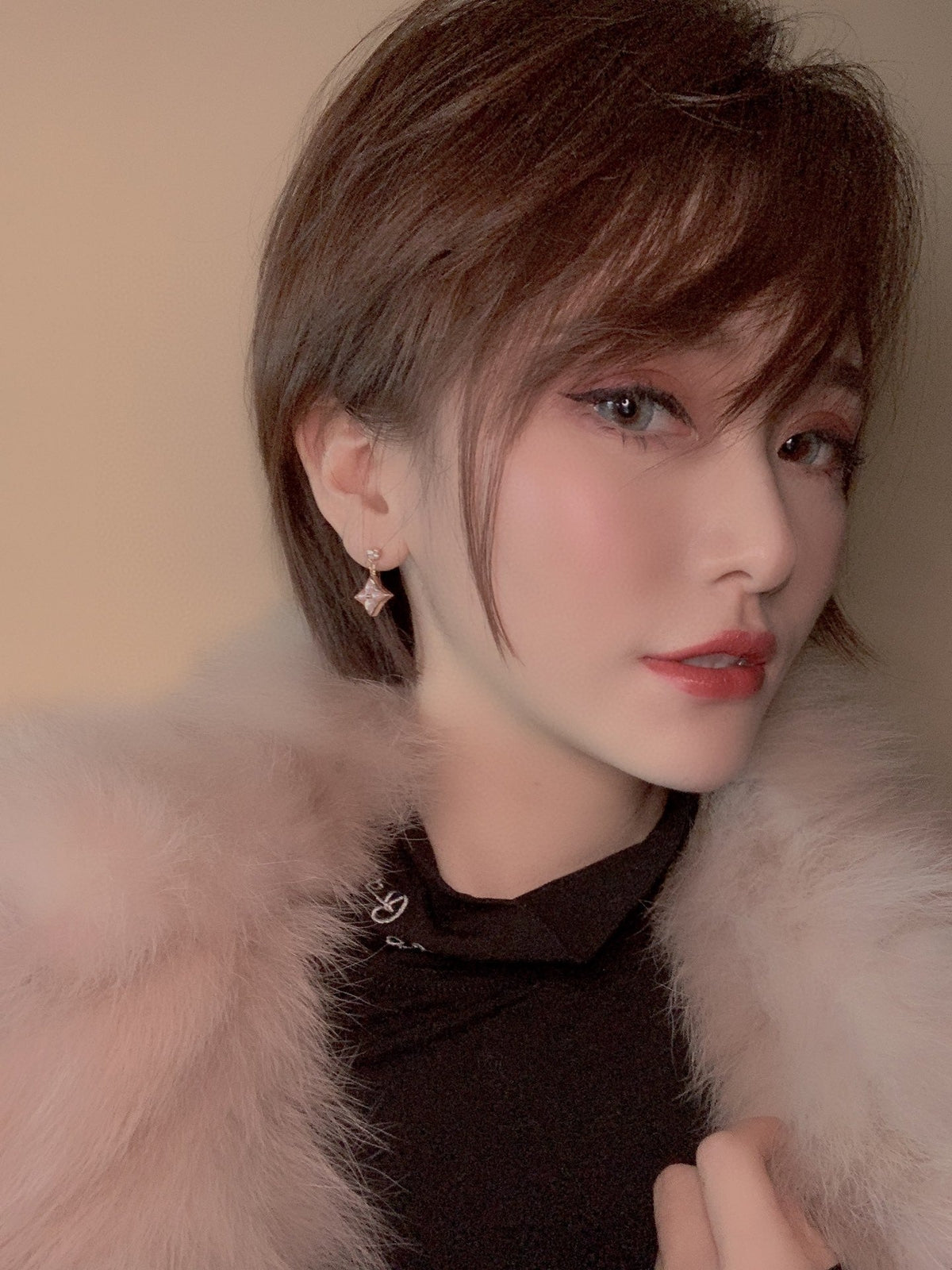 [Stellar Jewelry]DOUBLE STAR PINK GOLD MOP DROP EARRINGS
