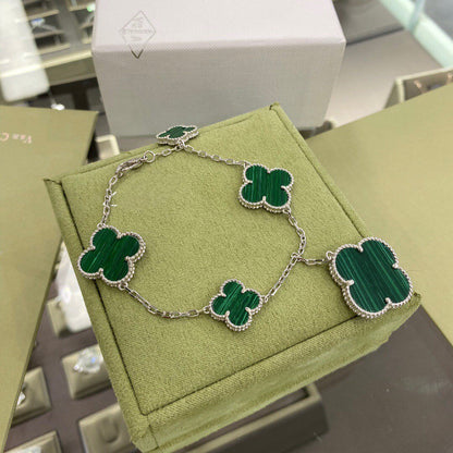 [Stellar Jewelry]CLOVER 5 MOTIFS SIVLER MALACHITE BRACELET