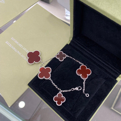 [Stellar Jewelry]CLOVER 5 MOTIFS SIVLER CARNELIAN BRACELET