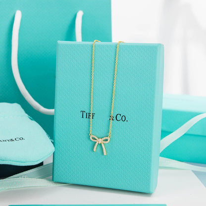 [Stellar jewels]RIBBON NECKLACE BOW PENDANT DIAMOND CHARM CHAIN