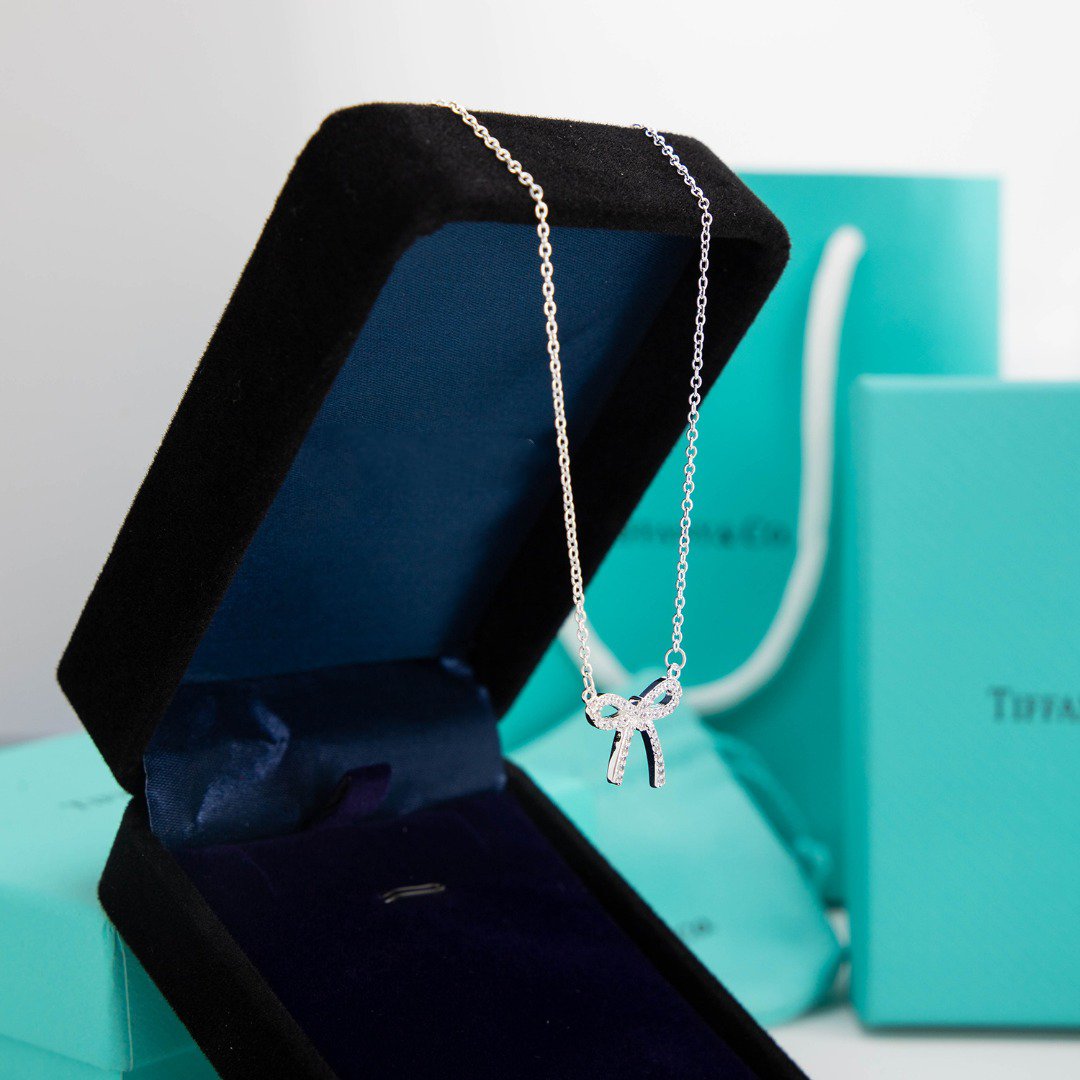 [Stellar jewels]RIBBON NECKLACE BOW PENDANT DIAMOND CHARM CHAIN