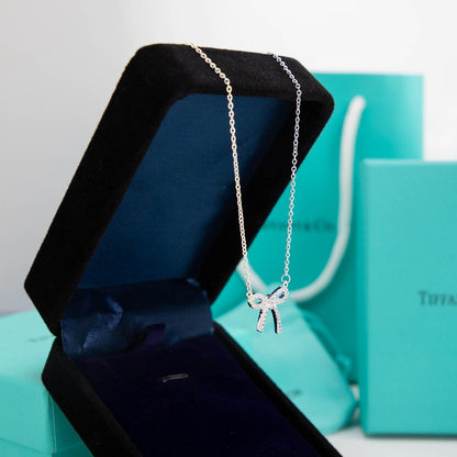 [Stellar jewels]RIBBON NECKLACE BOW PENDANT DIAMOND CHARM CHAIN