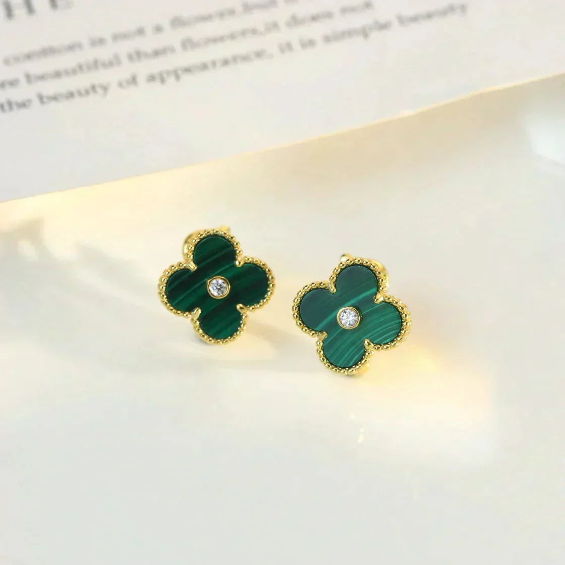 [Stellar Jewelry]CLOVER MEDIUM 1 MOTIFS MALACHITE DIAMOND EARRINGS