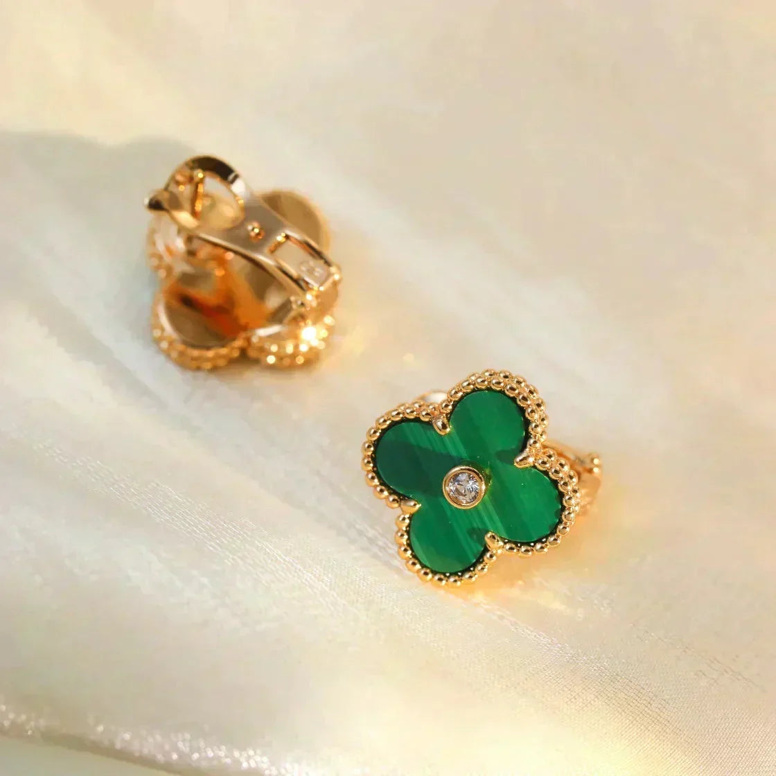 [Stellar Jewelry]CLOVER MEDIUM 1 MOTIFS MALACHITE DIAMOND EARRINGS