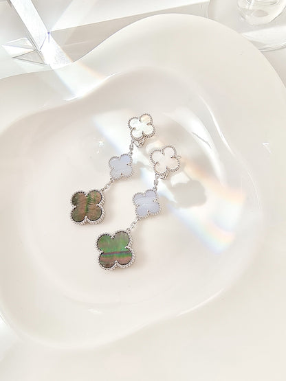 [Stellar Jewelry]CLOVER 3 MOTIFS CHALCEDONY DARK MOP SILVER EARRINGS