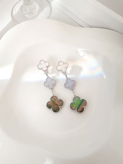 [Stellar Jewelry]CLOVER 3 MOTIFS CHALCEDONY DARK MOP SILVER EARRINGS