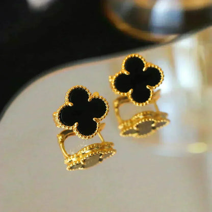 [Stellar Jewelry]CLOVER MEDIUM 1 MOTIFS  ONYX STUD EARRINGS