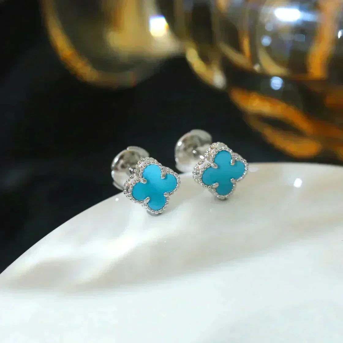 [Stellar Jewelry]CLOVER MINI 9.5MM ONYX STUD EARRINGS SILVER