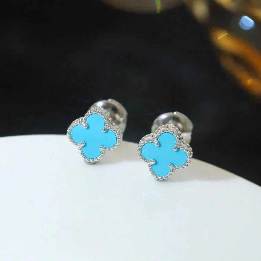 [Stellar Jewelry]CLOVER MINI 9.5MM ONYX STUD EARRINGS SILVER