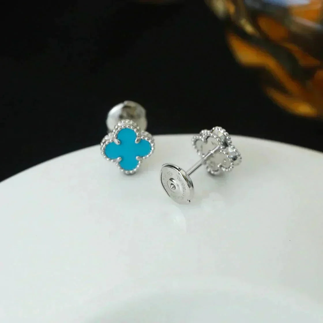 [Stellar Jewelry]CLOVER MINI 9.5MM ONYX STUD EARRINGS SILVER