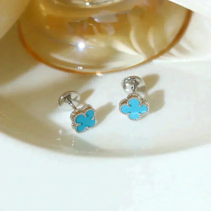 [Stellar Jewelry]CLOVER MINI 9.5MM ONYX STUD EARRINGS SILVER