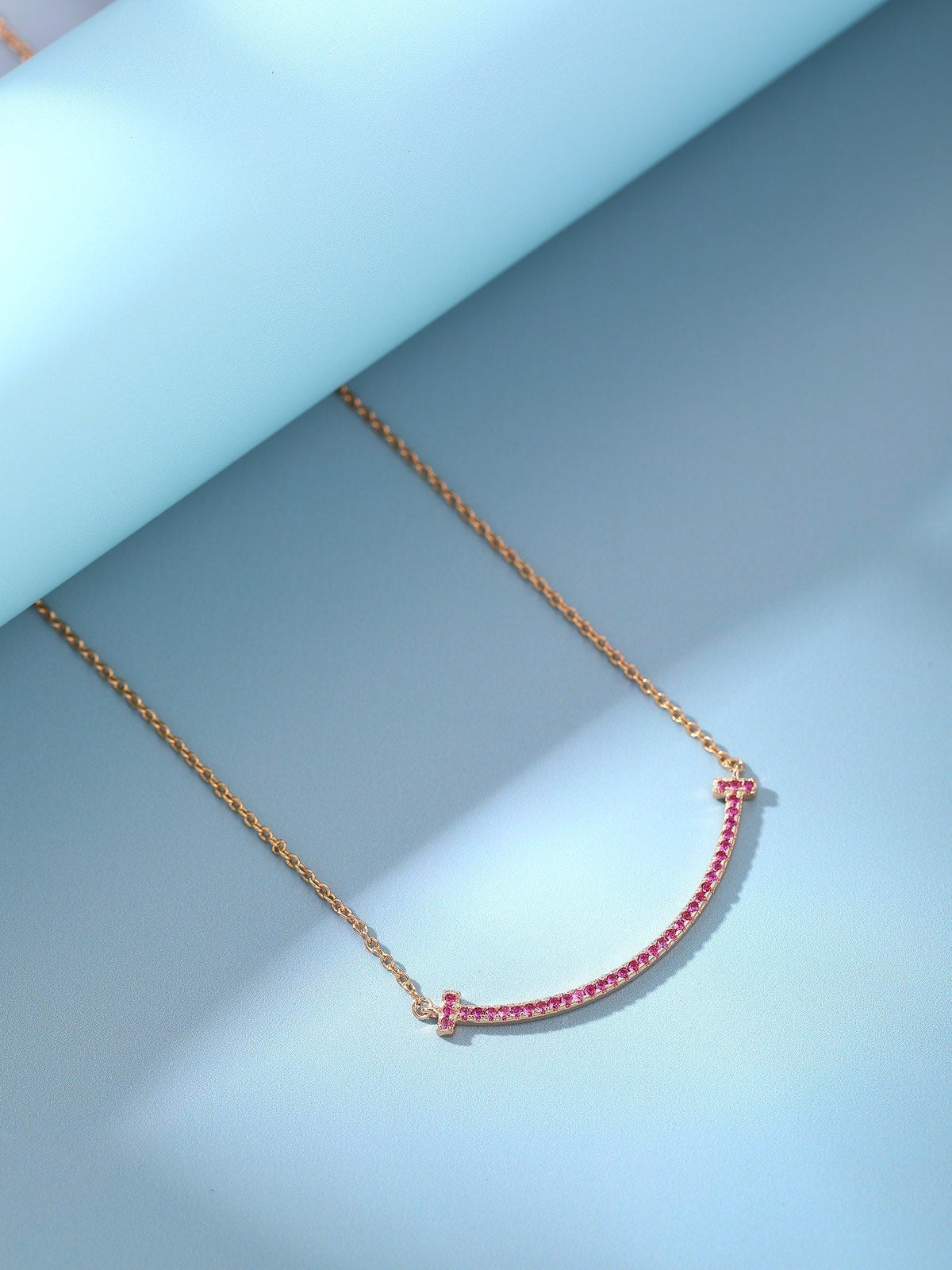 [Stellar jewels]BIG SMILE PEDANT PINK DIAMOND NECKLACE