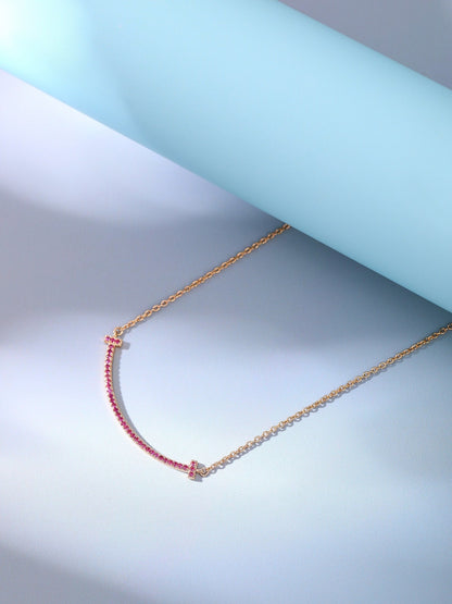 [Stellar jewels]BIG SMILE PEDANT PINK DIAMOND NECKLACE