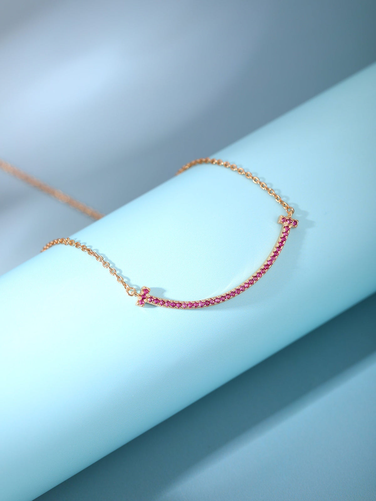 [Stellar jewels]BIG SMILE PEDANT PINK DIAMOND NECKLACE