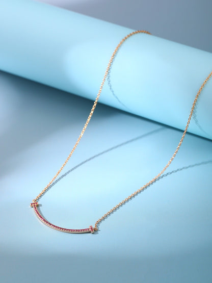 [Stellar jewels]BIG SMILE PEDANT PINK DIAMOND NECKLACE