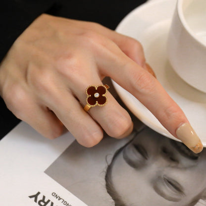 [Stellar Jewelry]CLOVER CARNELIAN RING ROSE GOLD DIAMOND