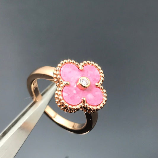 [Stellar Jewelry]CLOVER RHODONITE ROSE GOLD RING