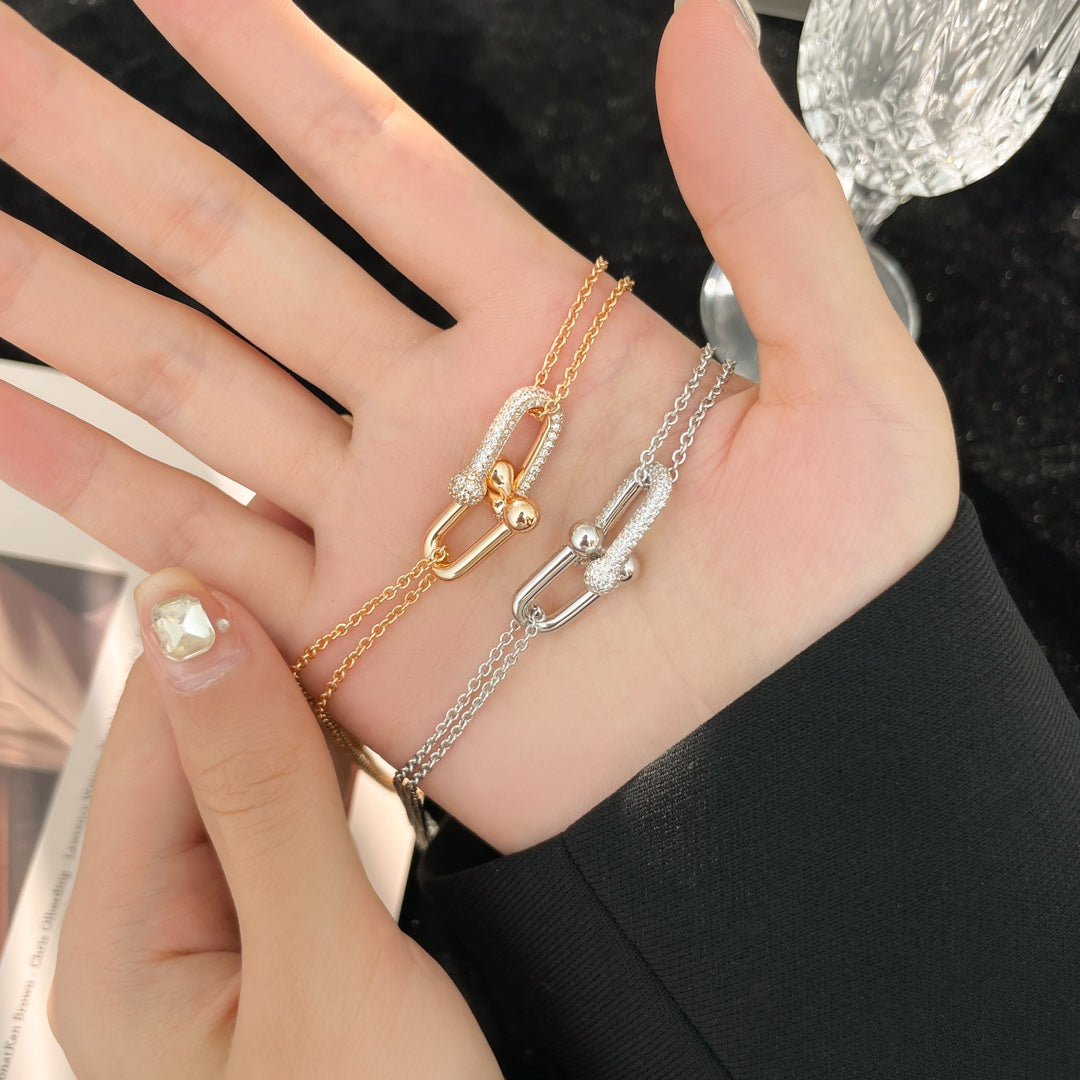 [Stellar jewels]HARDWEAR DIAMOND PEDANT DOUBLE CHAIN NECKLACE