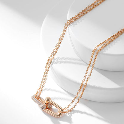 [Stellar jewels]HARDWEAR DIAMOND PEDANT DOUBLE CHAIN NECKLACE