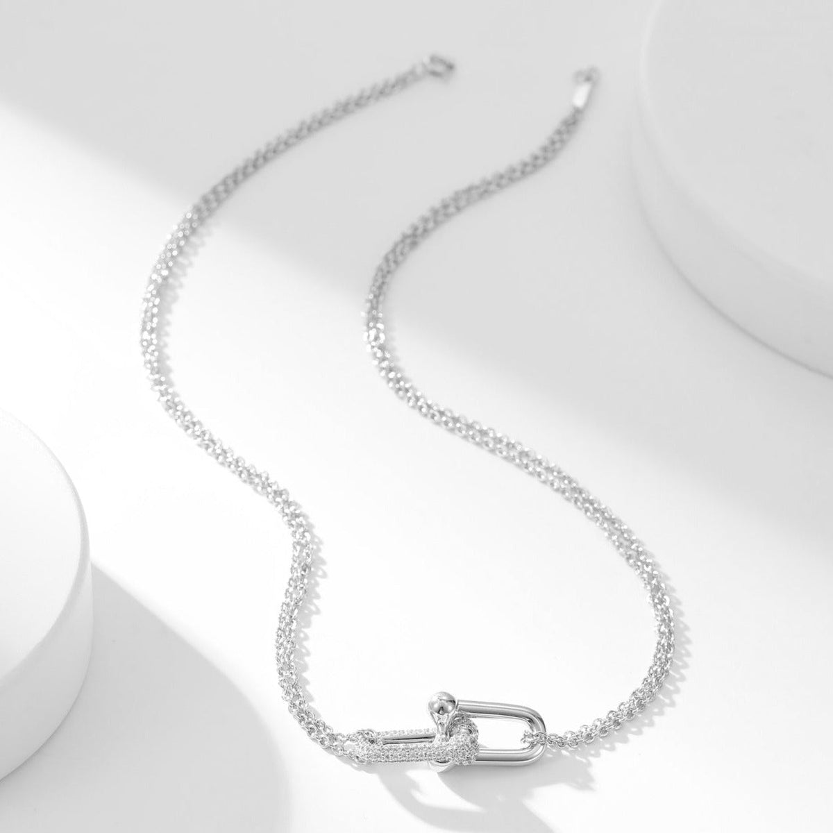 [Stellar jewels]HARDWEAR DIAMOND PEDANT DOUBLE CHAIN NECKLACE
