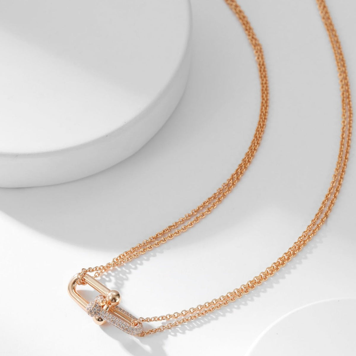 [Stellar jewels]HARDWEAR DIAMOND PEDANT DOUBLE CHAIN NECKLACE
