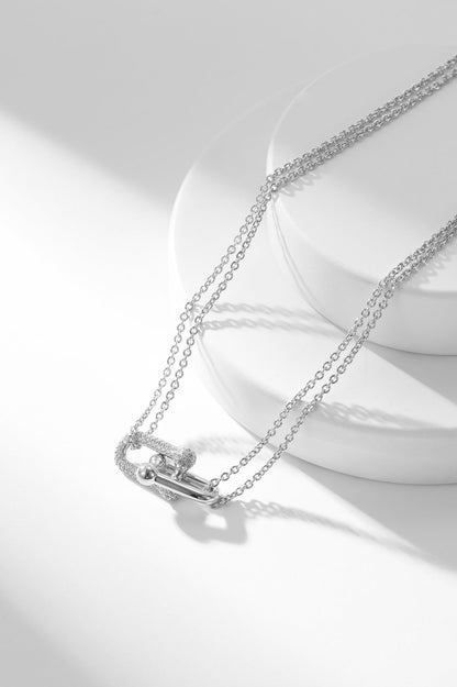[Stellar jewels]HARDWEAR DIAMOND PEDANT DOUBLE CHAIN NECKLACE