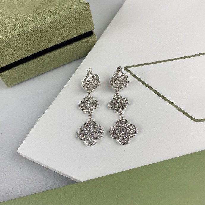 [Stellar Jewelry]CLOVER 3 MOTIF DIAMOND SILVER DROP EARRINGS