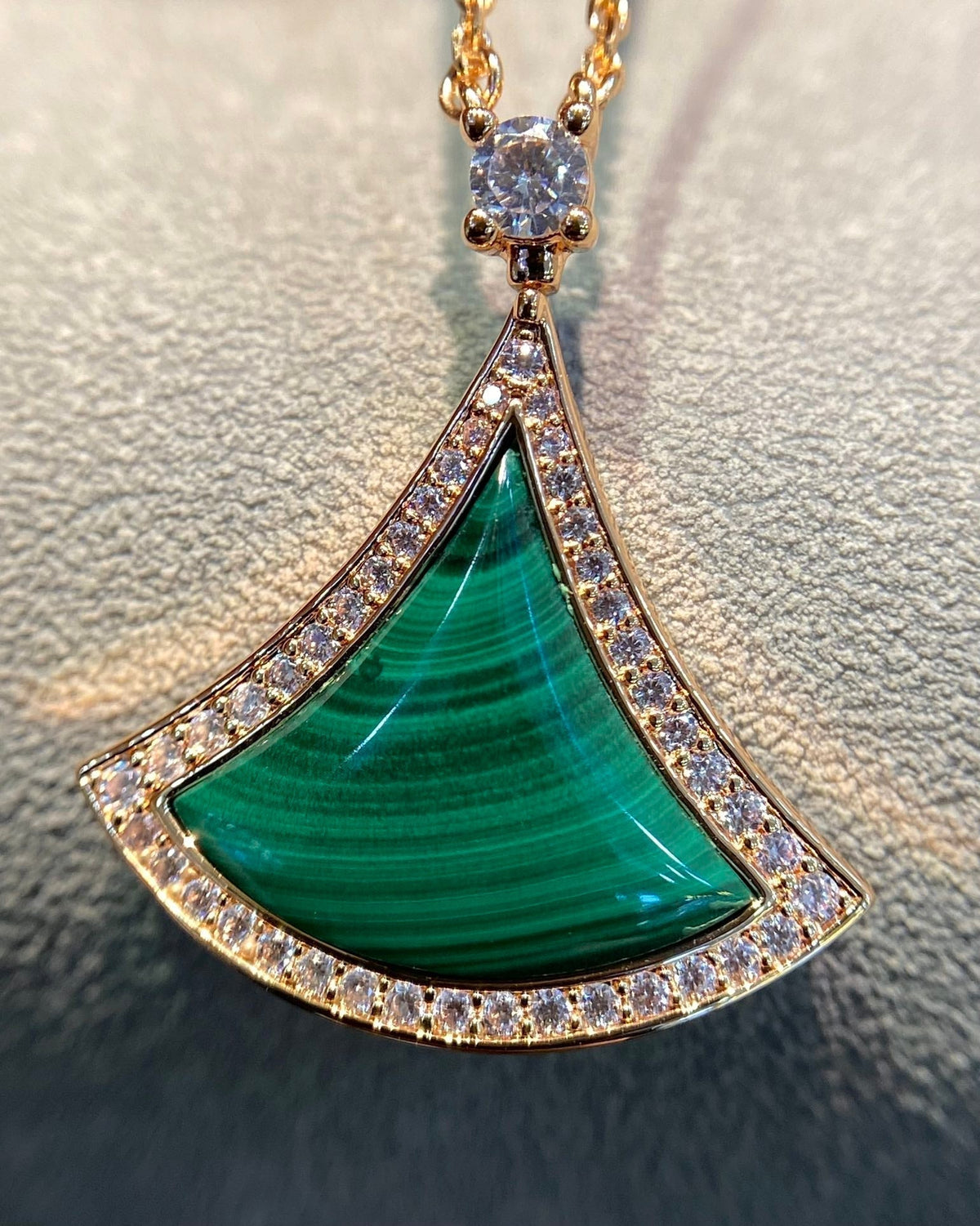 [Stellar Jewelry]DREAM MALACHITE DIAMOND PAVED PINK GOLD NECKLACE