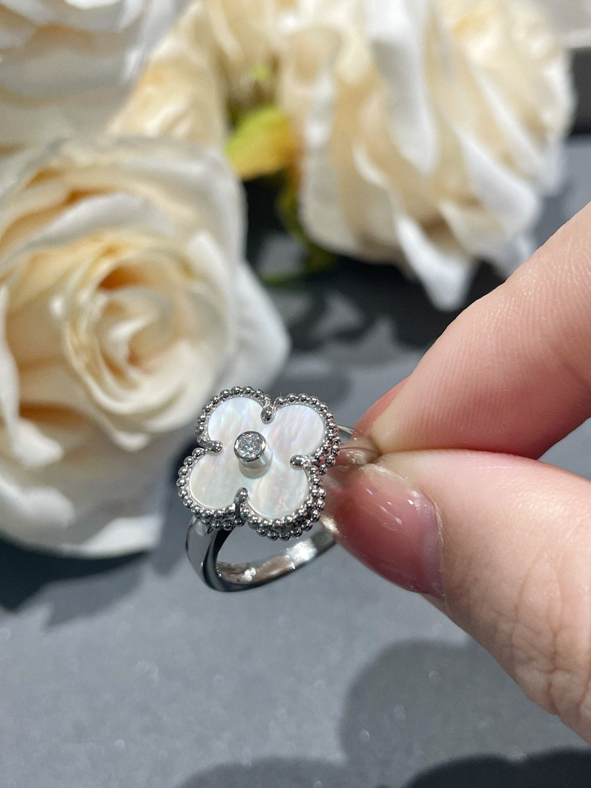 [Stellar Jewelry]CLOVER SILVER MOP DIAMOND RING