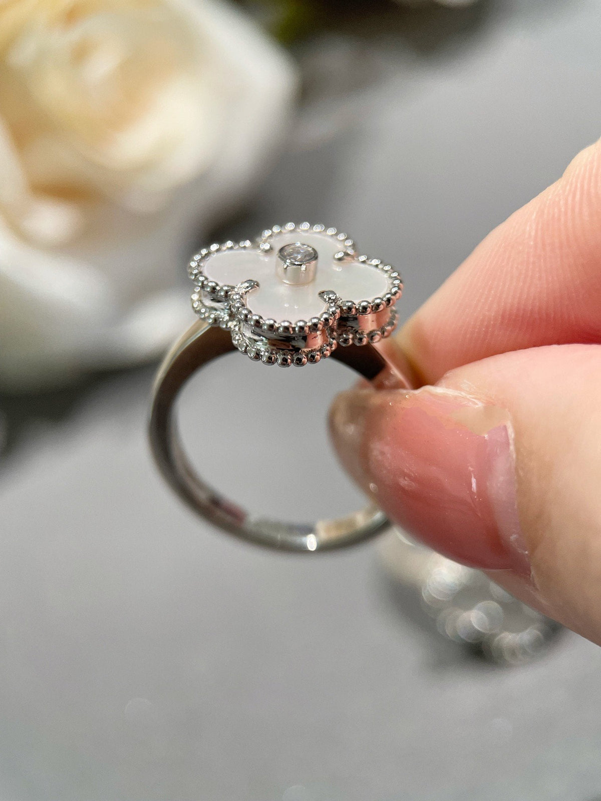 [Stellar Jewelry]CLOVER SILVER MOP DIAMOND RING