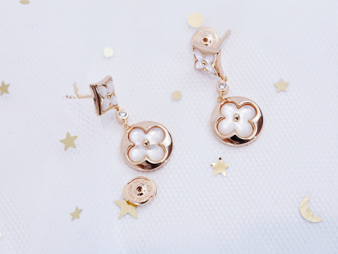 [Stellar Jewelry]STAR AND SUN PINK GOLD MOP DROP EARRINGS