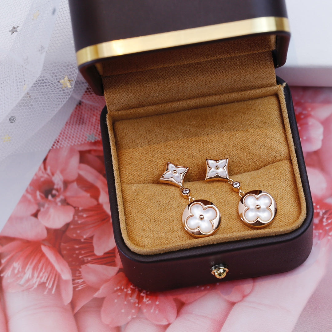 [Stellar Jewelry]STAR AND SUN PINK GOLD MOP DROP EARRINGS